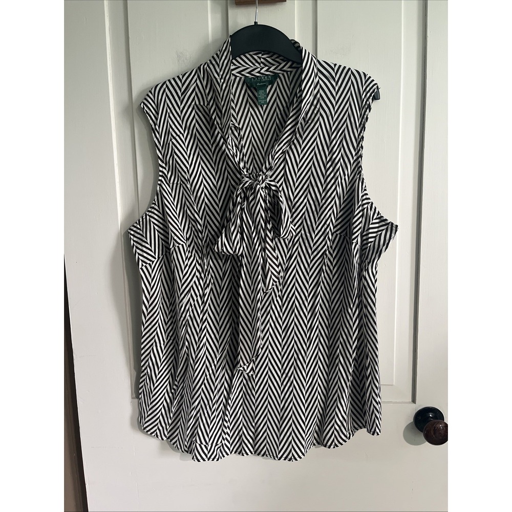 Lauren Ralph Lauren Tie Neck Silk 22W Plus Blouse Academia Career Preppy Top